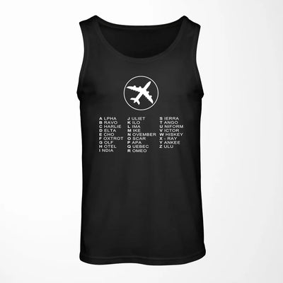 Aviation Alphabet 2 aviation design on breathable cotton tank top.