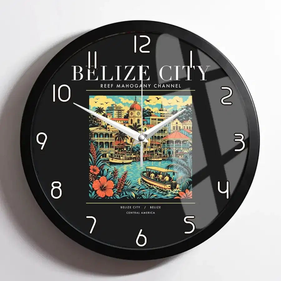 BELIZE CITY - Poster - Wall Clock Framed - Black