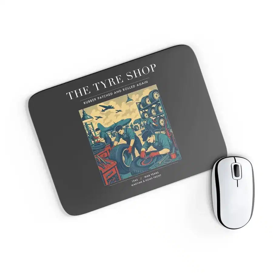 VINTAGE G4535 - The Tyre Shop - Designed Mouse Pads design on black rectangle