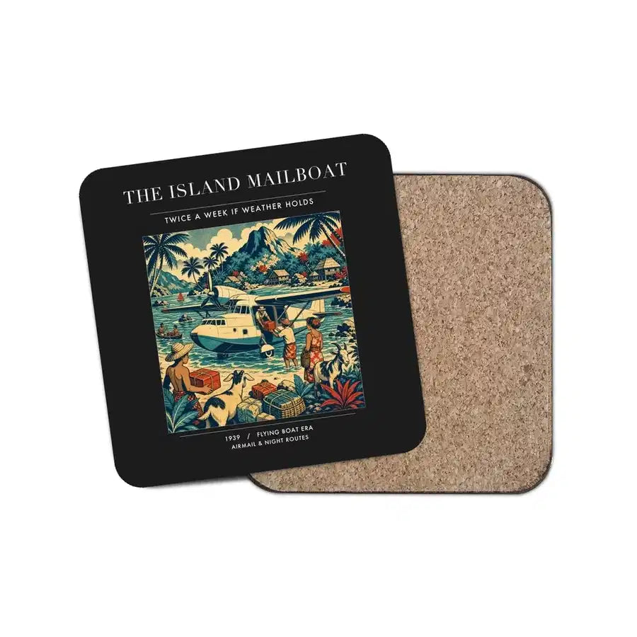 The Island Mailboat - Designed Coasters design on black 1-piece