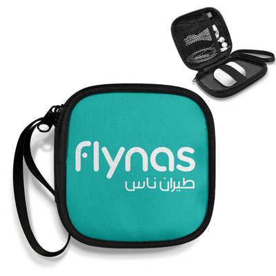 Flynas Airlines Portable aviation design portable headphone bag, padded polyester construction.