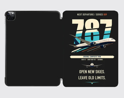 Boeing 787-8 Dreamliner design on black ipad tablet case