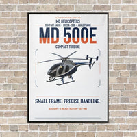 Thumbnail for MD Helicopters MD 500E vertical canvas print - framed - white background