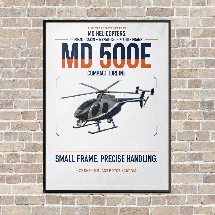MD Helicopters MD 500E vertical canvas print - framed - white background