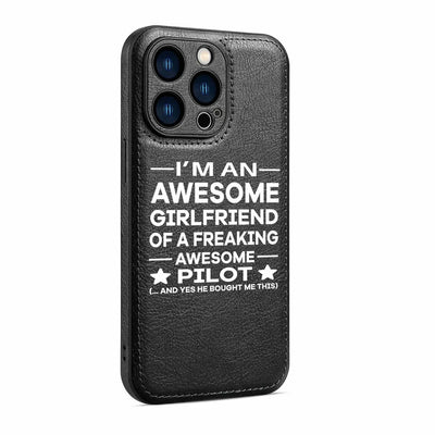 I am an Awesome Girlfriend aviation design on leather iPhone case for iPhone.