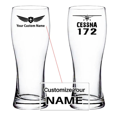 Cessna 172 & Plane aviation design on pilsner glass, tall pilsner glassware.