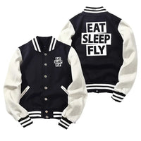 Thumbnail for Eat Sleep Fly Baseball Style aviation design printed on two-tone shell with ribbed cuffs baseball jacket.