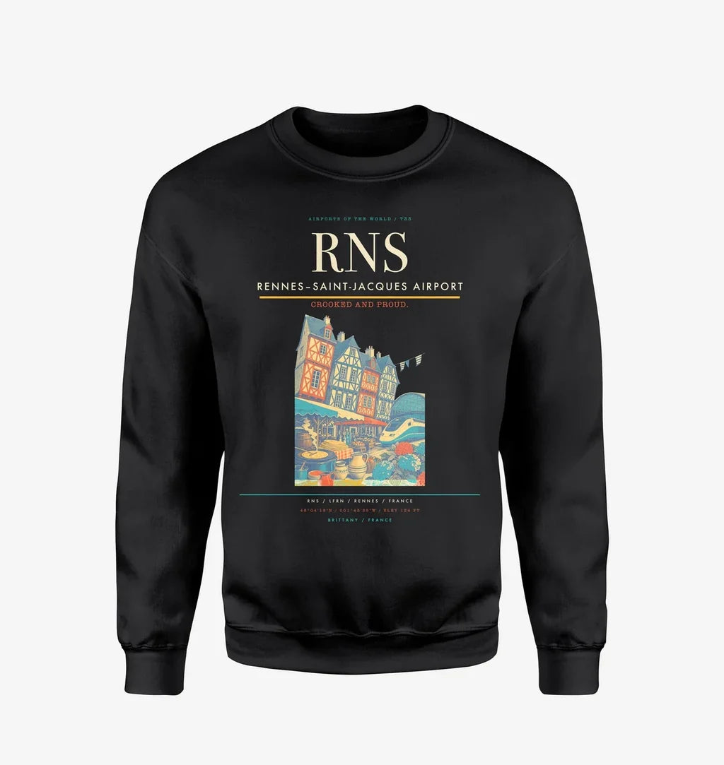 Rennes–Saint-Jacques Airport (RNS) design on black sweatshirt