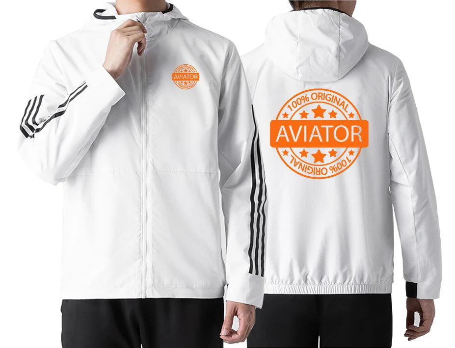 %100 Original Aviator Sport Style aviation design printed on lightweight windproof shell windbreaker.
