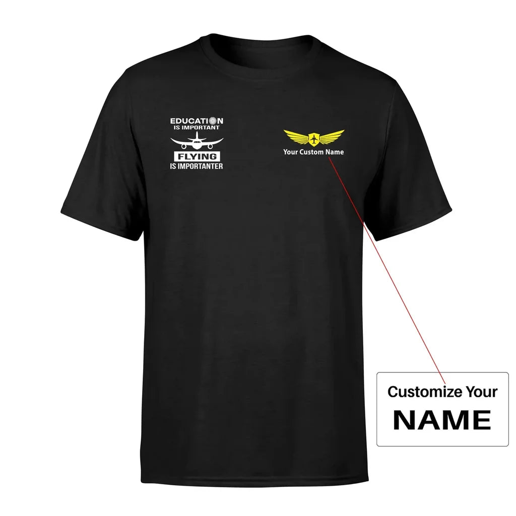 Flying is Importanter aviation design printed on soft cotton small-logo T-shirt.