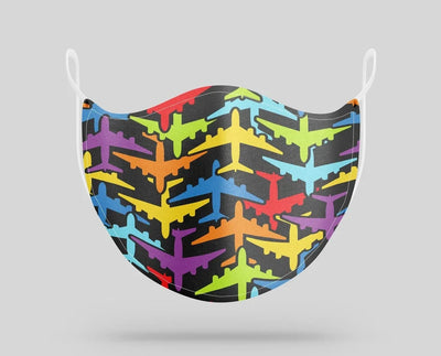 Super Colourful Airplanes aviation face mask in breathable cotton blend.