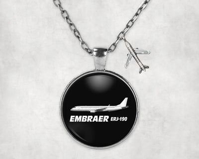Side view of The Embraer ERJ-190 aviation necklace in stainless steel, polished finish.