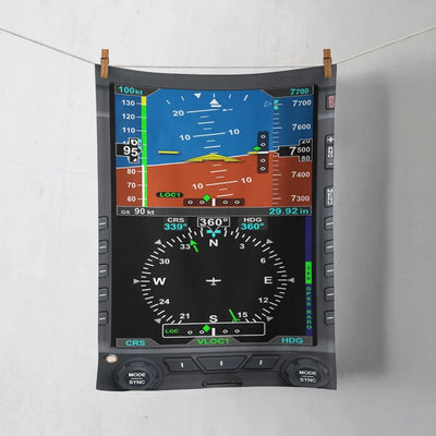Airplane Primary Flight Display & HSI aviation design on soft absorbent cotton towel.