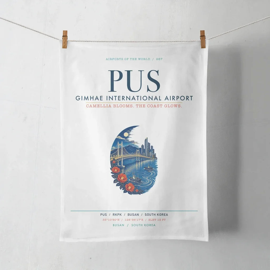 Gimhae International Airport Busan (PUS) design on white towel