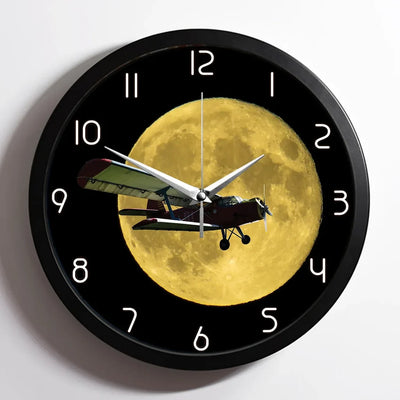 Antonov-2 With Moon aviation design on premium wood and metal wall clock.