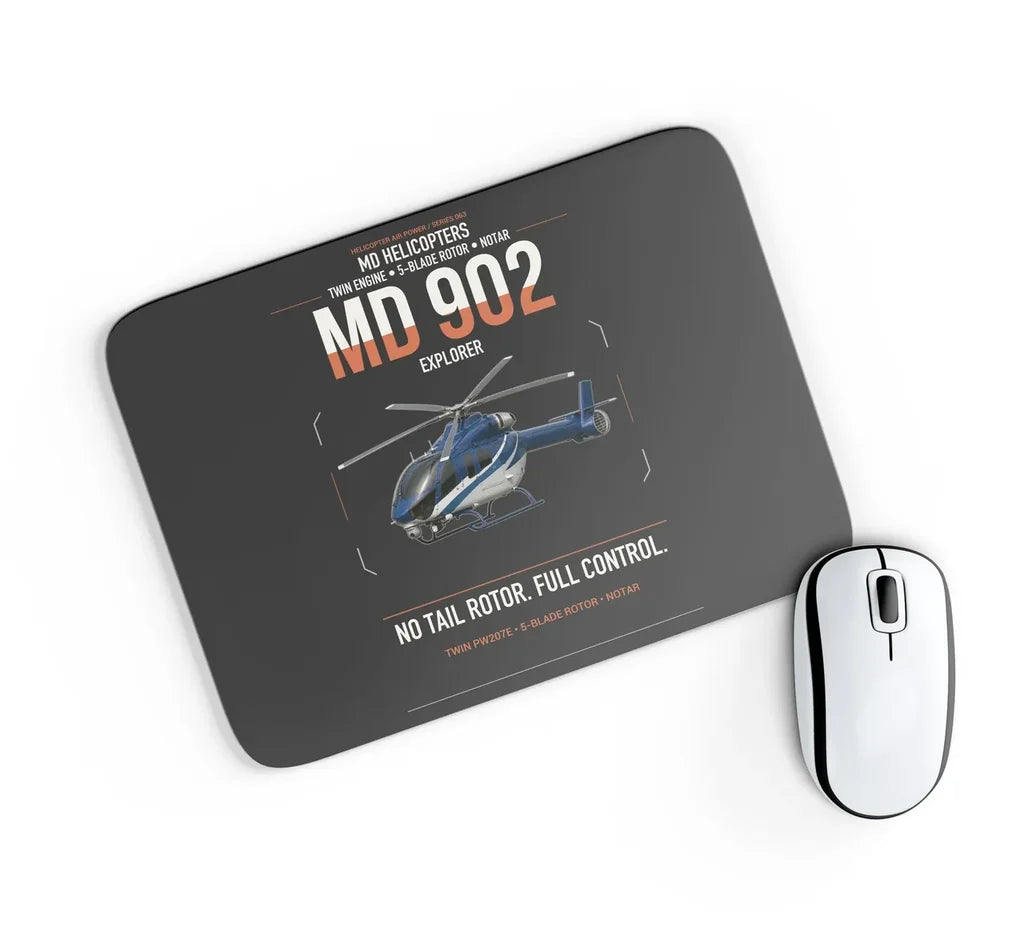 MD Helicopters MD 902 Explorer design on black rectangle mouse pad