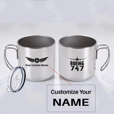 Boeing 747 & Plane aviation design on portable mug, vacuum-insulated double-wall.