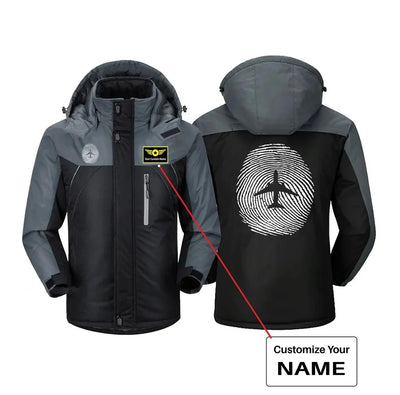 Aviation Finger Print aviation design printed on heavyweight insulated shell thick winter jacket.