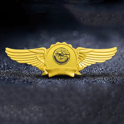 Aviation Lovers aviation badge in polished metal.