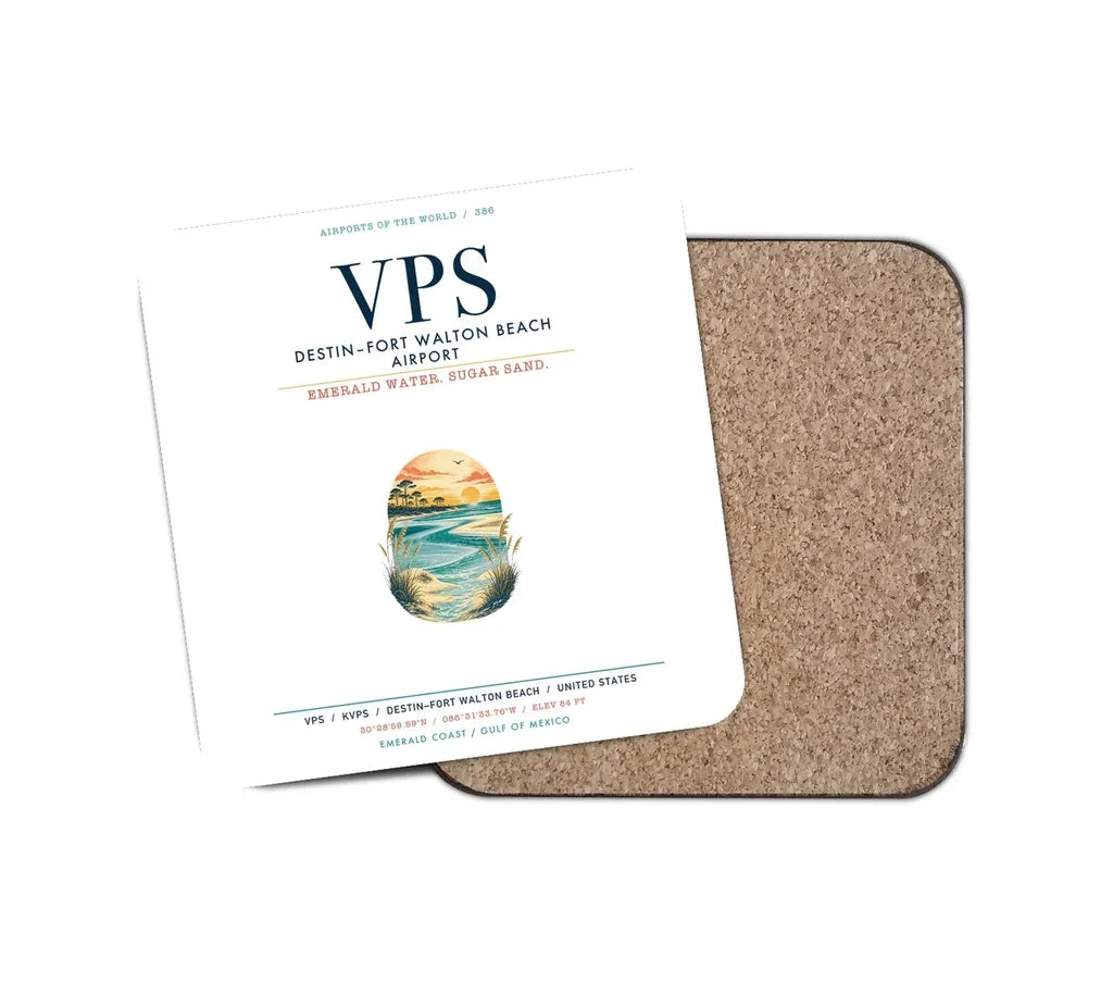 Destin Fort Walton Beach Airport (VPS) design on white 1 piece coaster