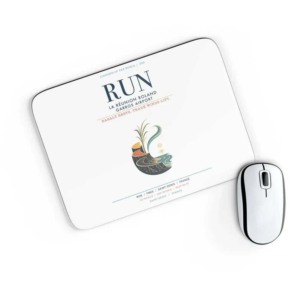 La Réunion Roland Garros Airport (RUN) design on white rectangle mouse pad