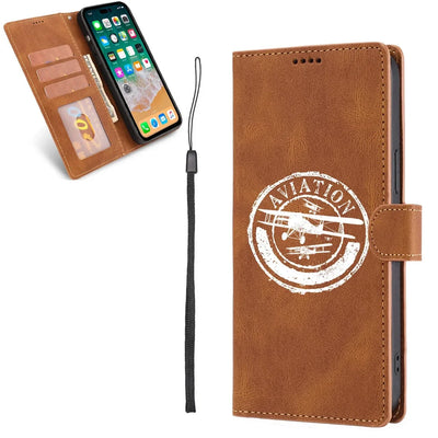 Aviation Lovers aviation print leather phone case, fits phone.