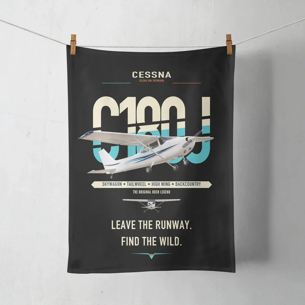 Cessna 180J Skywagon design on black towel