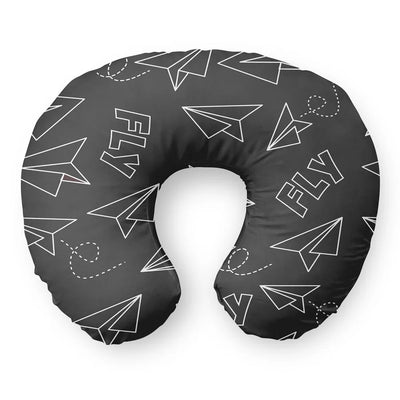 Paper Airplane & Fly (Gray) Travel & Boppy aviation design on memory foam with soft cover travel pillow.