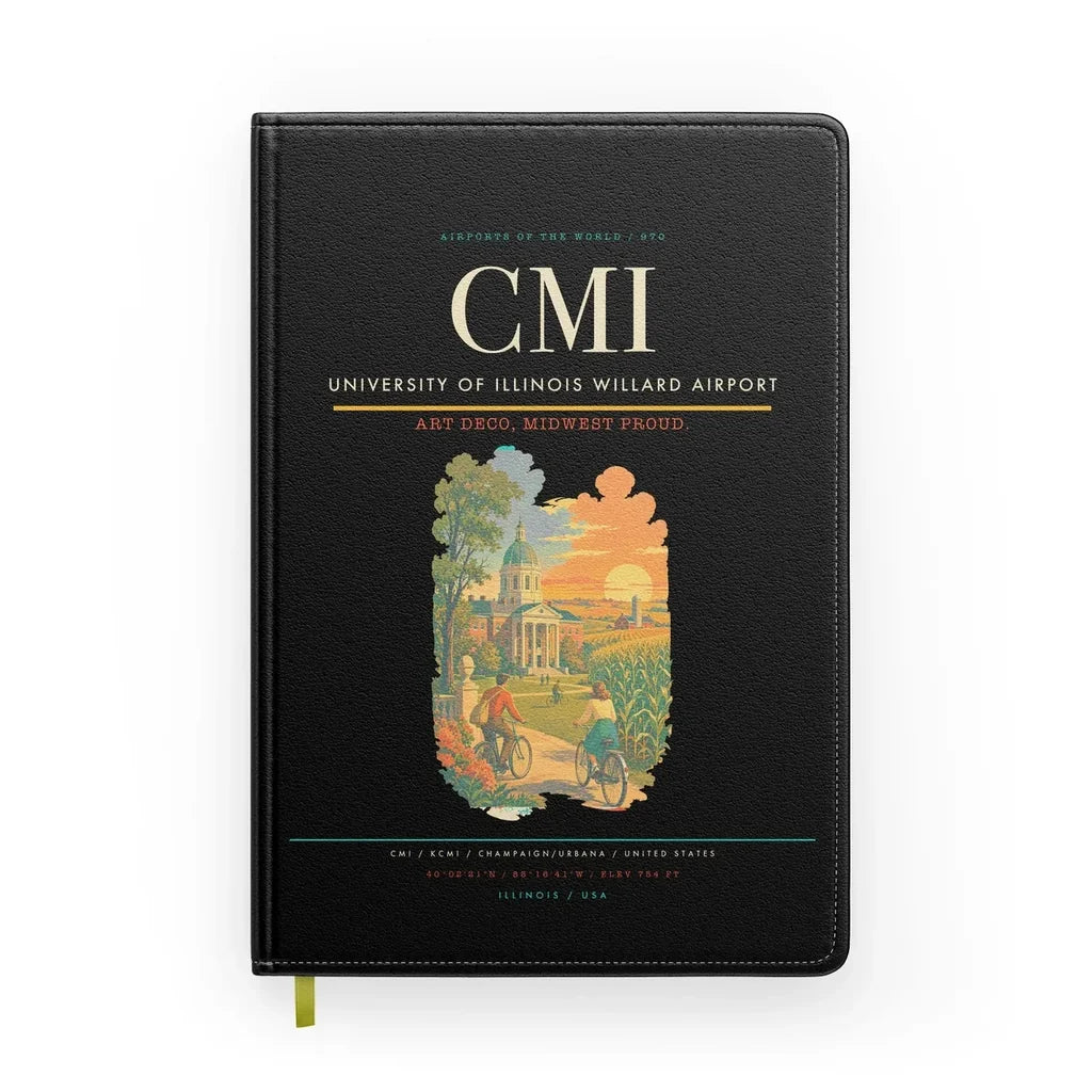 University of Illinois Willard Airport (CMI) design on black notebook