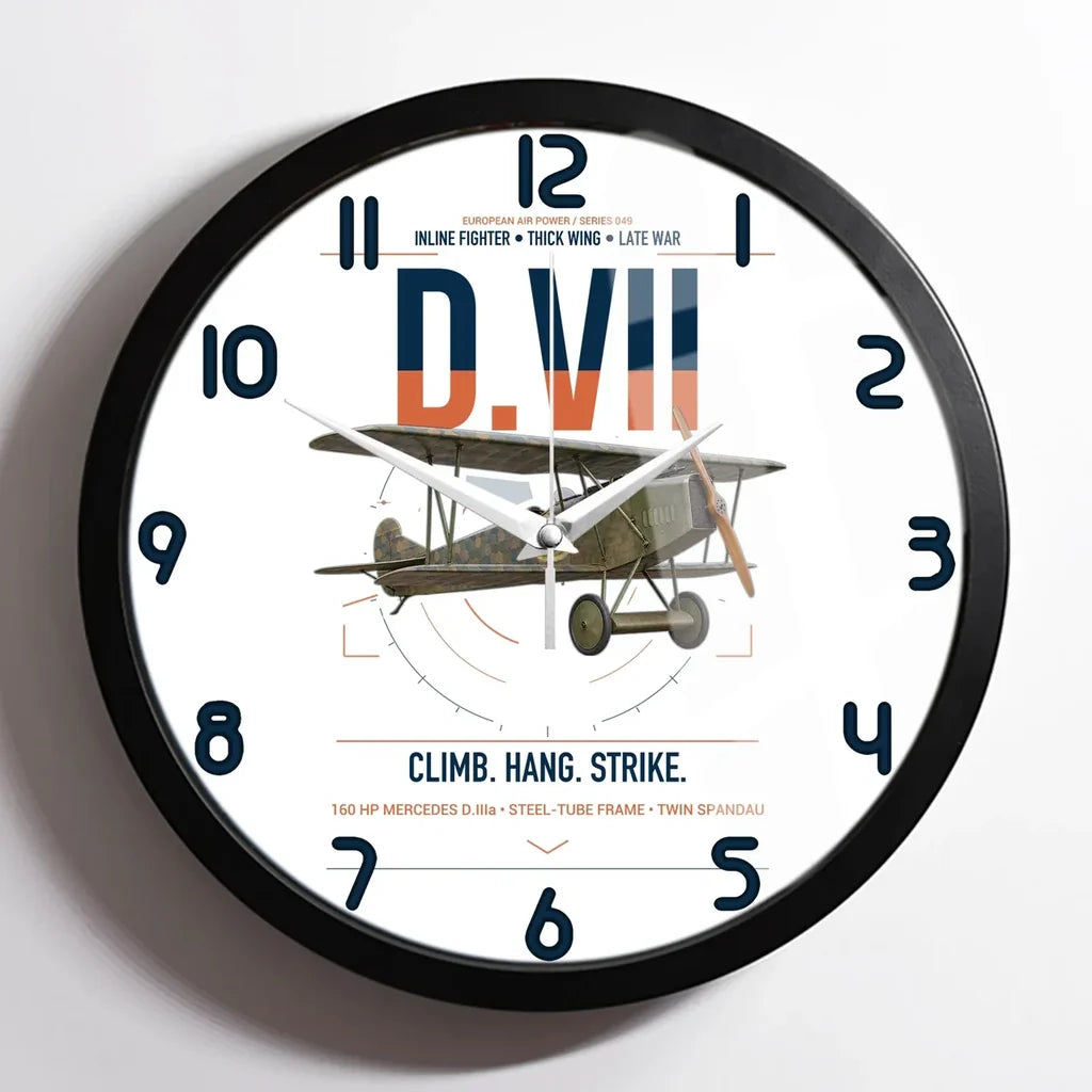 Fokker D.VII design on white framed wall clock