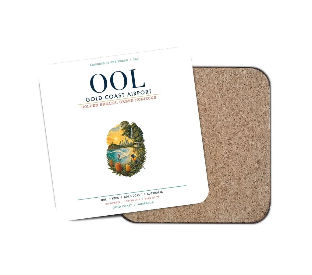Gold Coast Airport (OOL) design on white 1 piece coaster