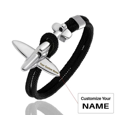 Side view of (Edition 2) Small Airplane Rope aviation bracelet in polished metal, polished finish.