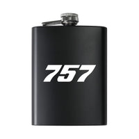 Thumbnail for Boeing 757 Flat Text aviation design on stainless hip flask, compact pocket-size flask.