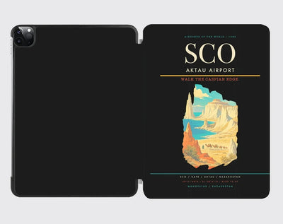 Aktau Airport (SCO) design on black ipad tablet case