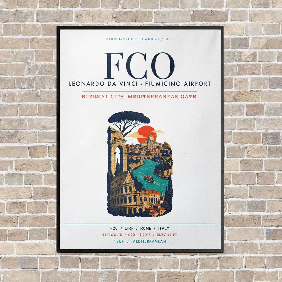 Rome Leonardo da Vinci Fiumicino Airport FCO vertical canvas print - framed - white background
