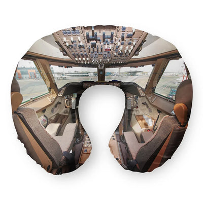 Boeing 747 Cockpit Travel & Boppy aviation design on memory foam with soft cover travel pillow.