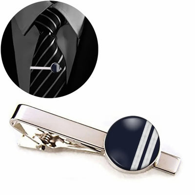 Side view of Special Silver Pilot Epaulettes 2 Lines aviation tie clip in stainless steel, polished finish.