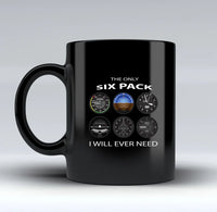 Thumbnail for The Only Six Pack I Will Ever Need aviation design on black mug, matte black ceramic finish.