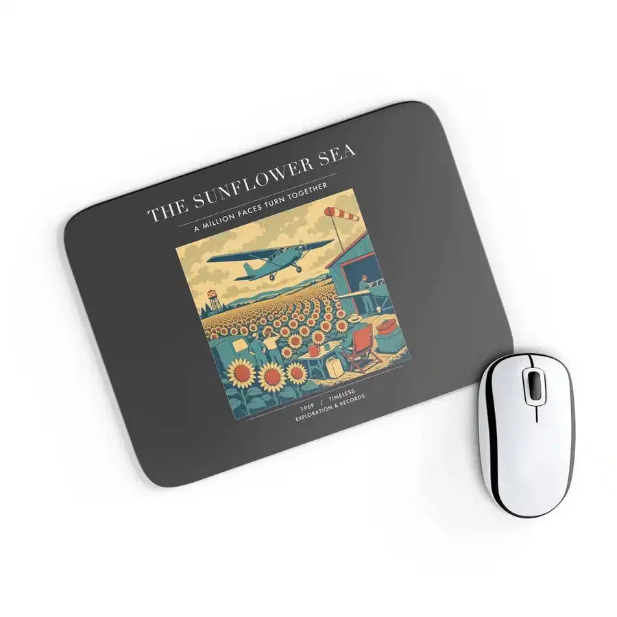 VINTAGE G4391 - The Sunflower Sea - Designed Mouse Pads design on black rectangle