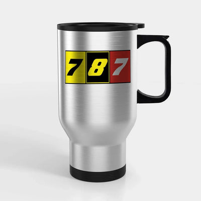 Flat Colourful 787 Travel Mugs (With Holder) aviation design on travel mug with holder, insulated double-wall with car-cup ba.