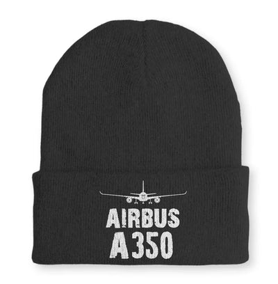 Airbus A350 & Plane Embroidered aviation embroidery on soft knit fabric beanie.