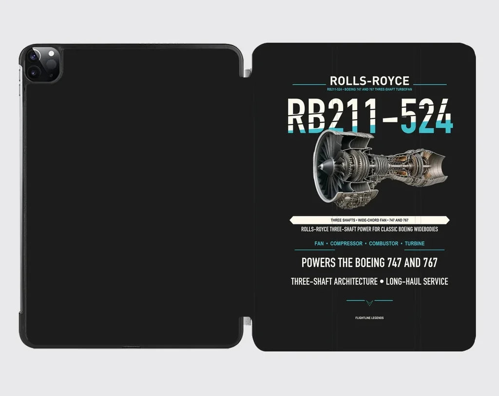 RB211-524 design on black ipad tablet case