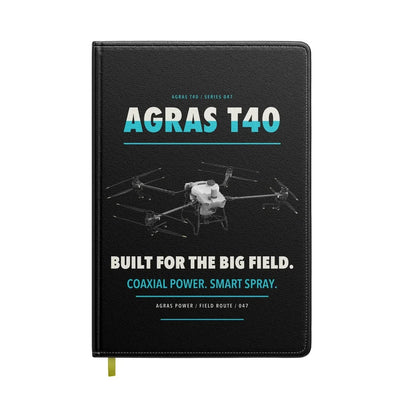 DJI Agras T40 design on black notebook