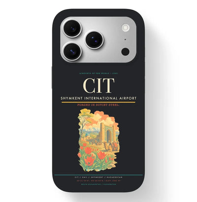 Shymkent Airport (CIT) design on black iPhone 17 Pro MagSafe case