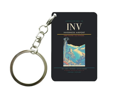 Inverness Airport (INV) design on black key chain