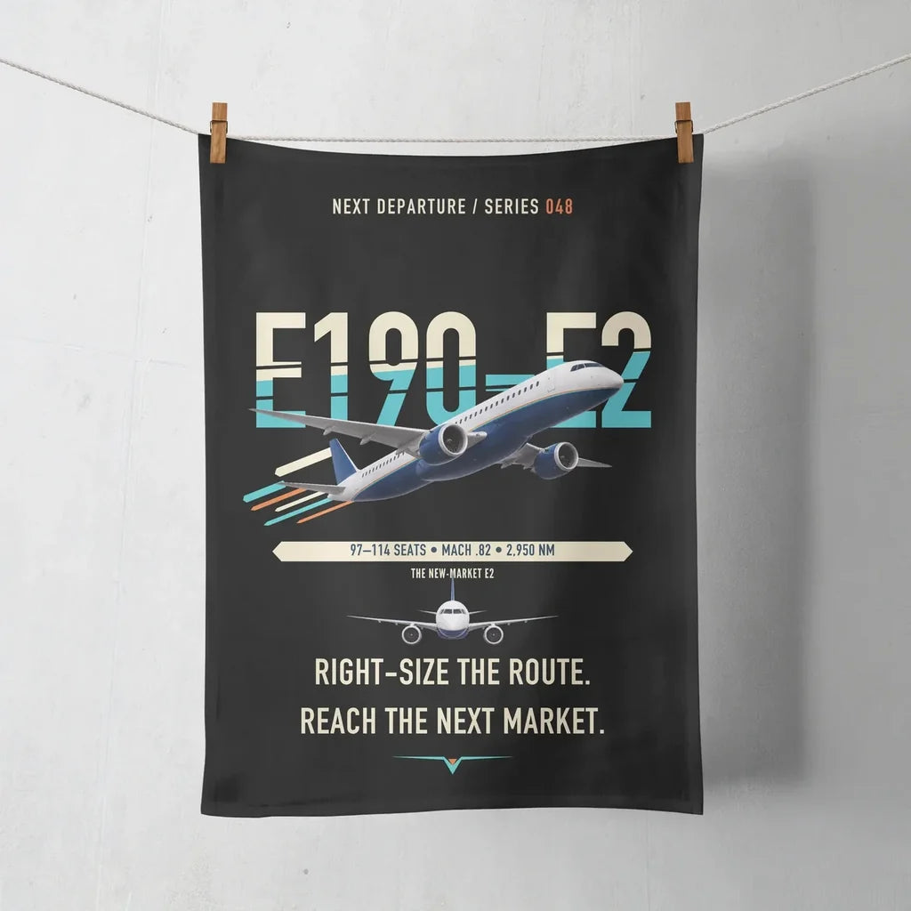 Embraer E190-E2 design on black towel