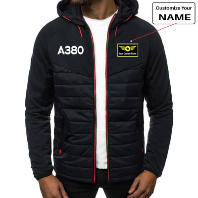 Airbus A380 Flat Text aviation design printed on lightweight breathable shell sportive jacket.