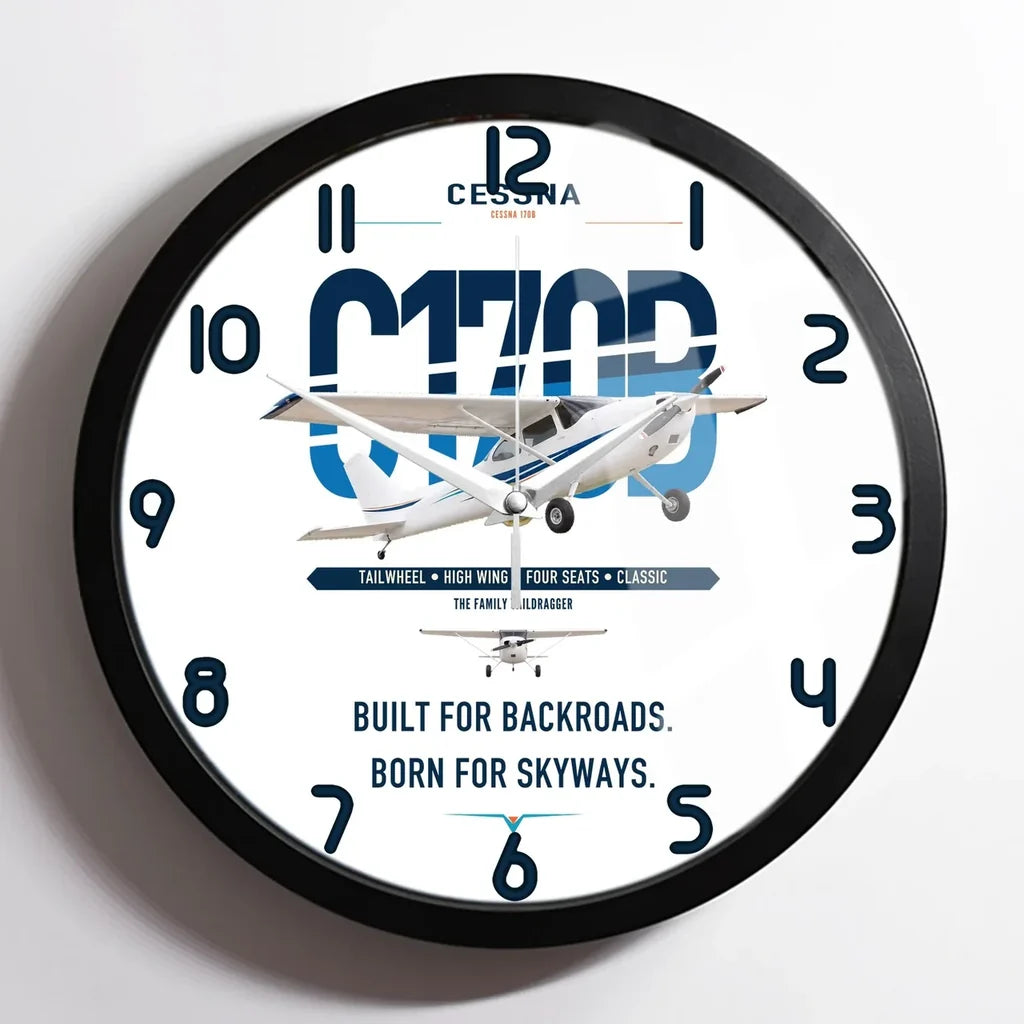 Cessna 170B design on white framed wall clock