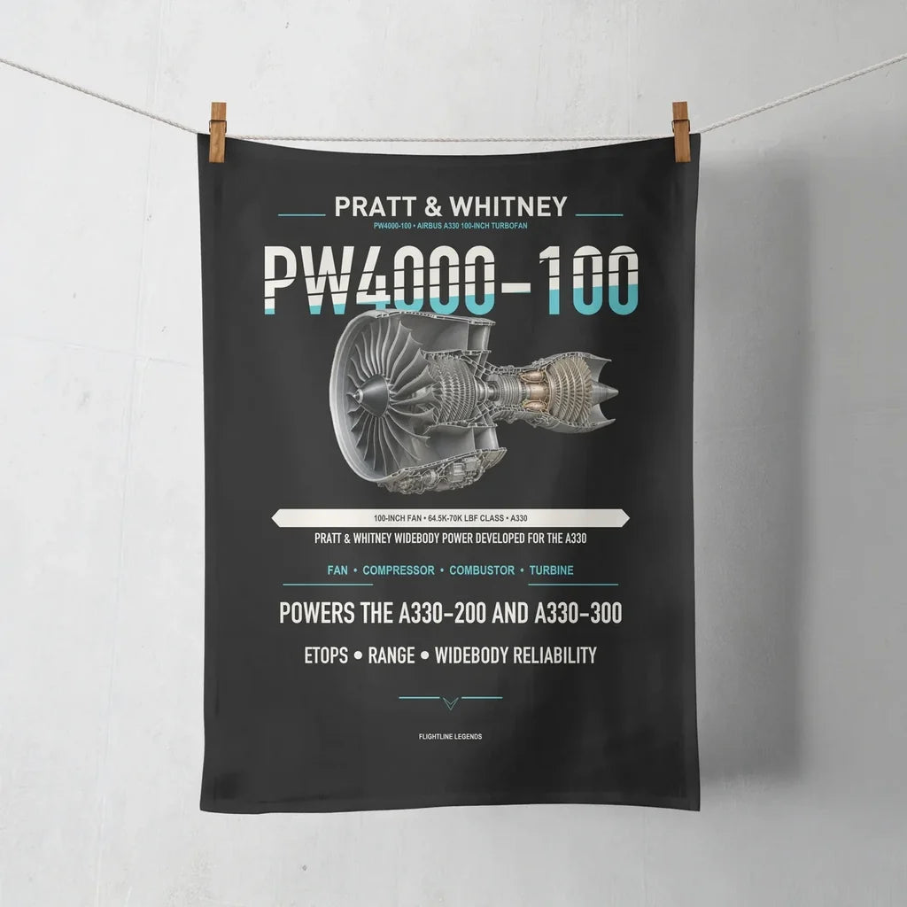 PW4000-100 design on black towel