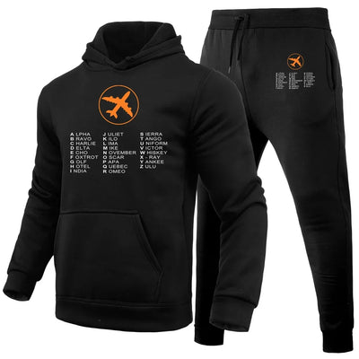 Aviation Alphabet 2 aviation design on soft cotton blend hoodie and sweatpants set.